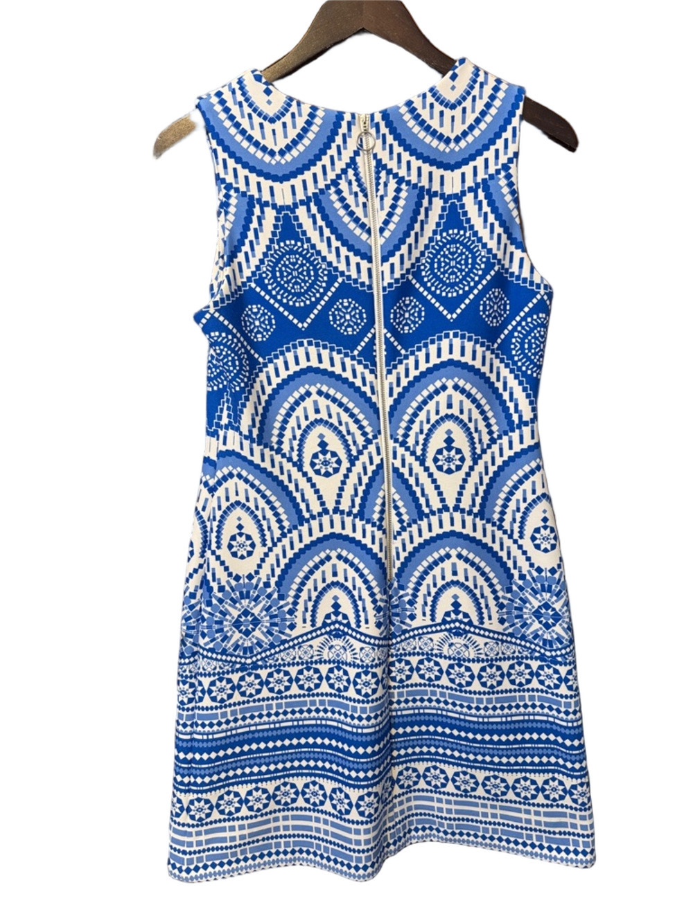 Just...Taylor Blue and White Geometric Midi Shift Dress Size 8 - Picture 4 of 4